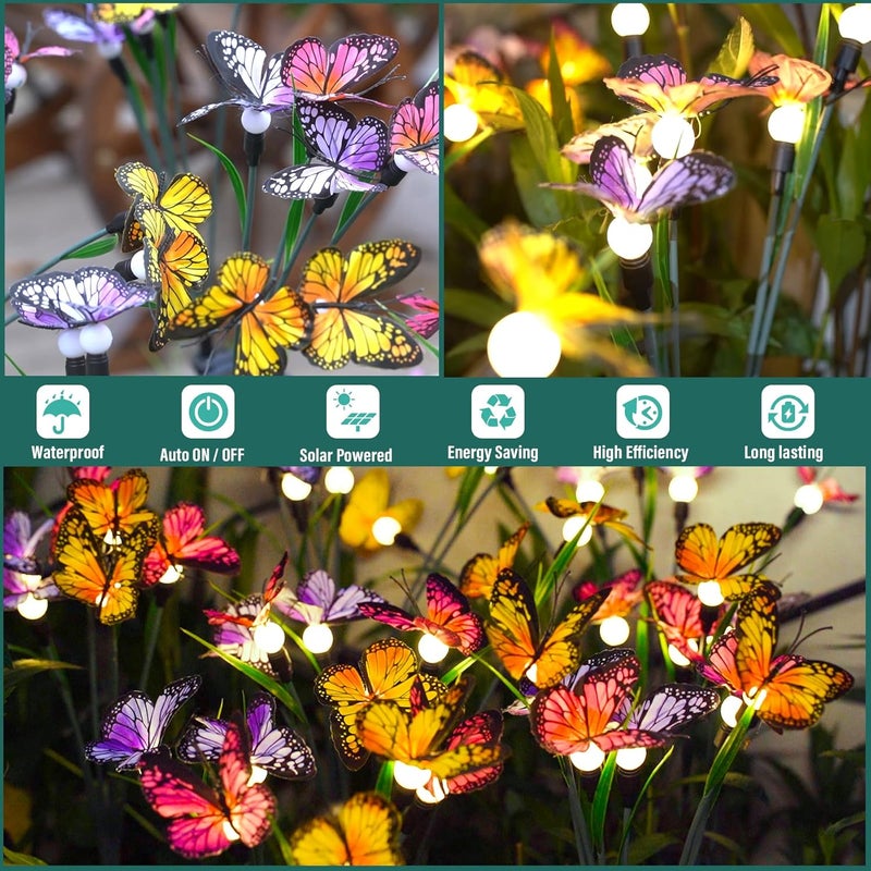 TONULAX Solar Garden Lights - Swaying Butterfly Light, Swaying in The Wind, Solar Outdoor Lights, Yard Patio Pathway Decoration, High Flexibility Iron Wire & Realistic Butterflies(4 Pack) - Image 3